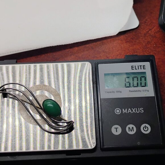 Vtg German Art Deco Brooch 925 Sterling Silver Handarbeit w/Green Jade Jadeite - Picture 7 of 7